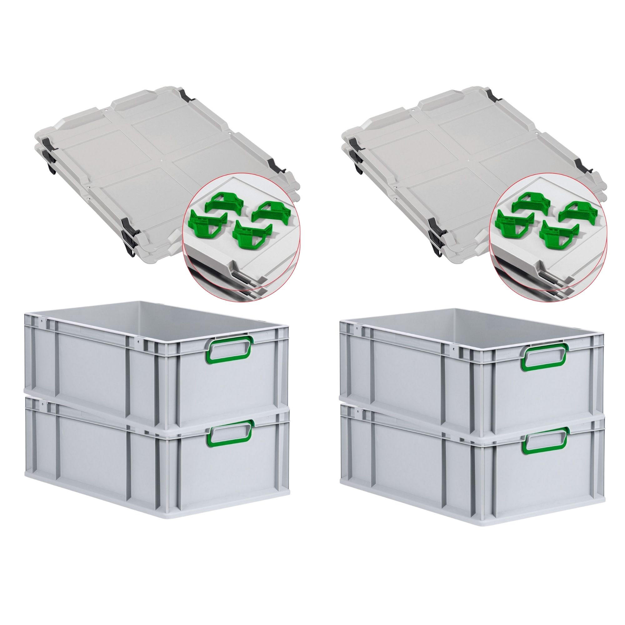 EUROBOX 4x Nextgen Color Mit Auflagedeckel 22x40x60cm Griffe Grün Geschlossen - Grün, Kunststoff (40/22/60cm) - PROREGAL
