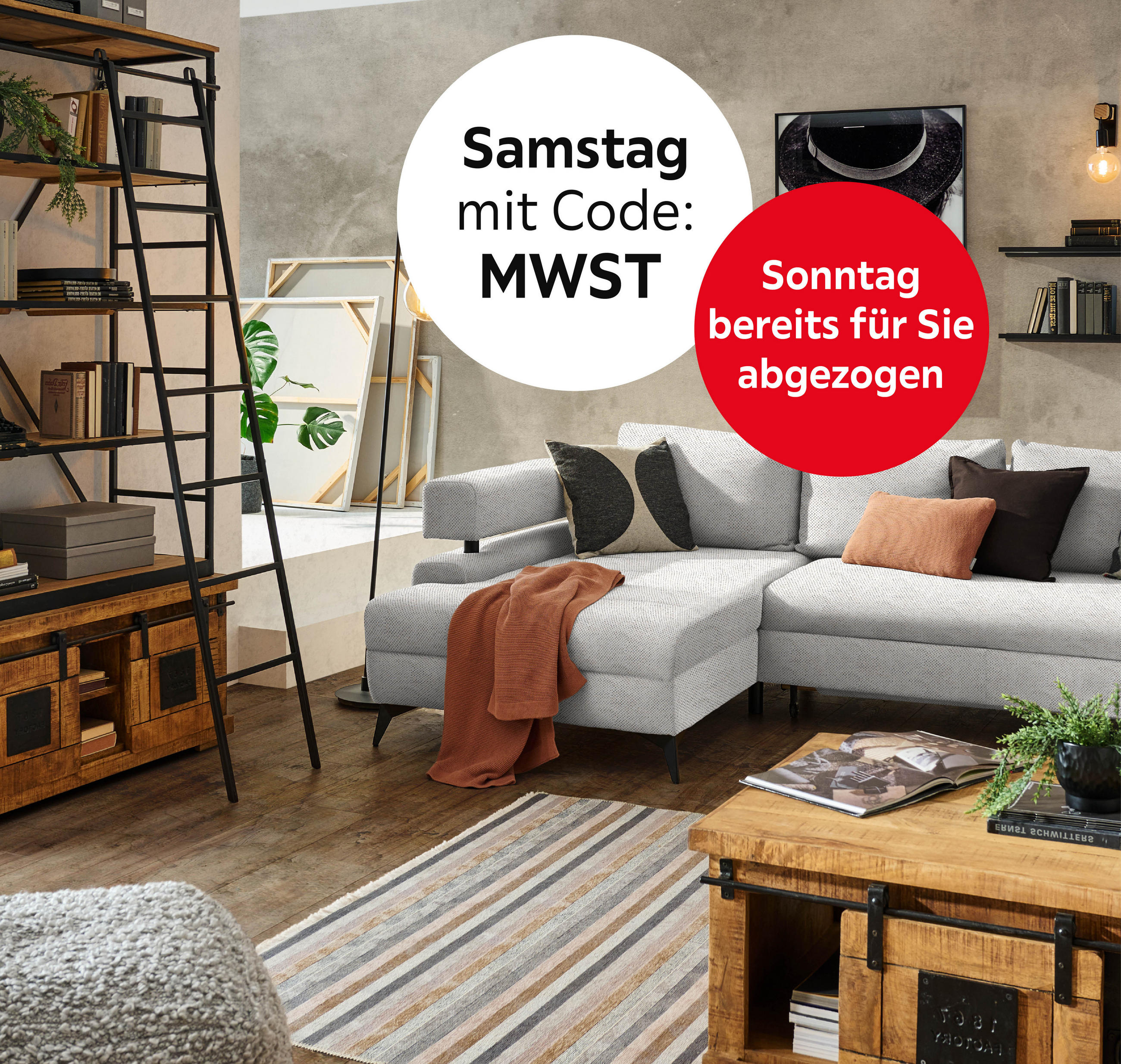 Samstag mit Code: MWST; Sonntag bereits für Sie abgezogen.