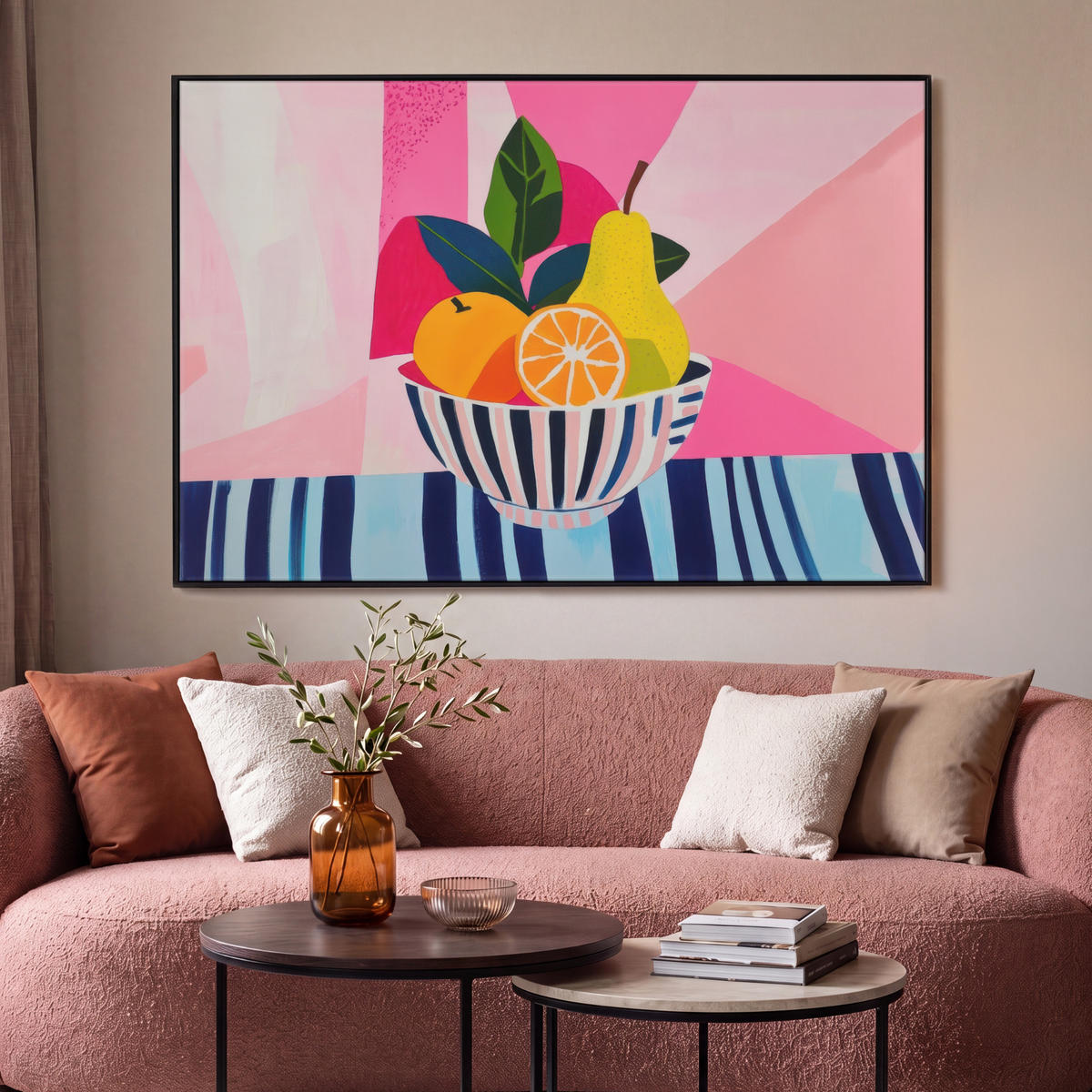 LEINWAND Bilder mit Rahmen - Obst - Abstrakter Hintergrund - Rosa - 140x90 - Pink, Textil (140/90cm) - MuchoWow