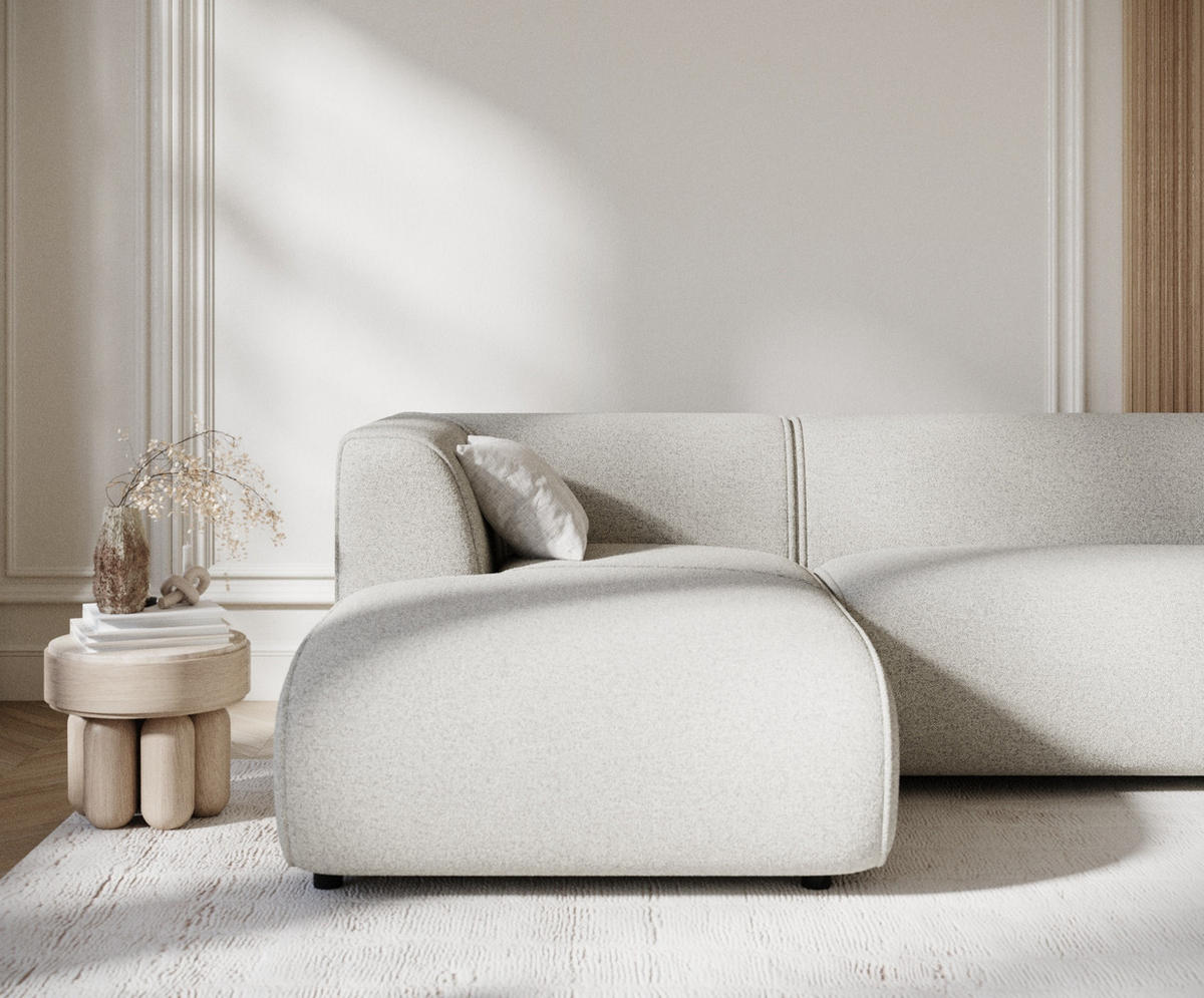 ECKSOFA Melani Beige Webstoff - Beige/Schwarz, Holz/Holzwerkstoff (253/153cm) - Maison de Reve
