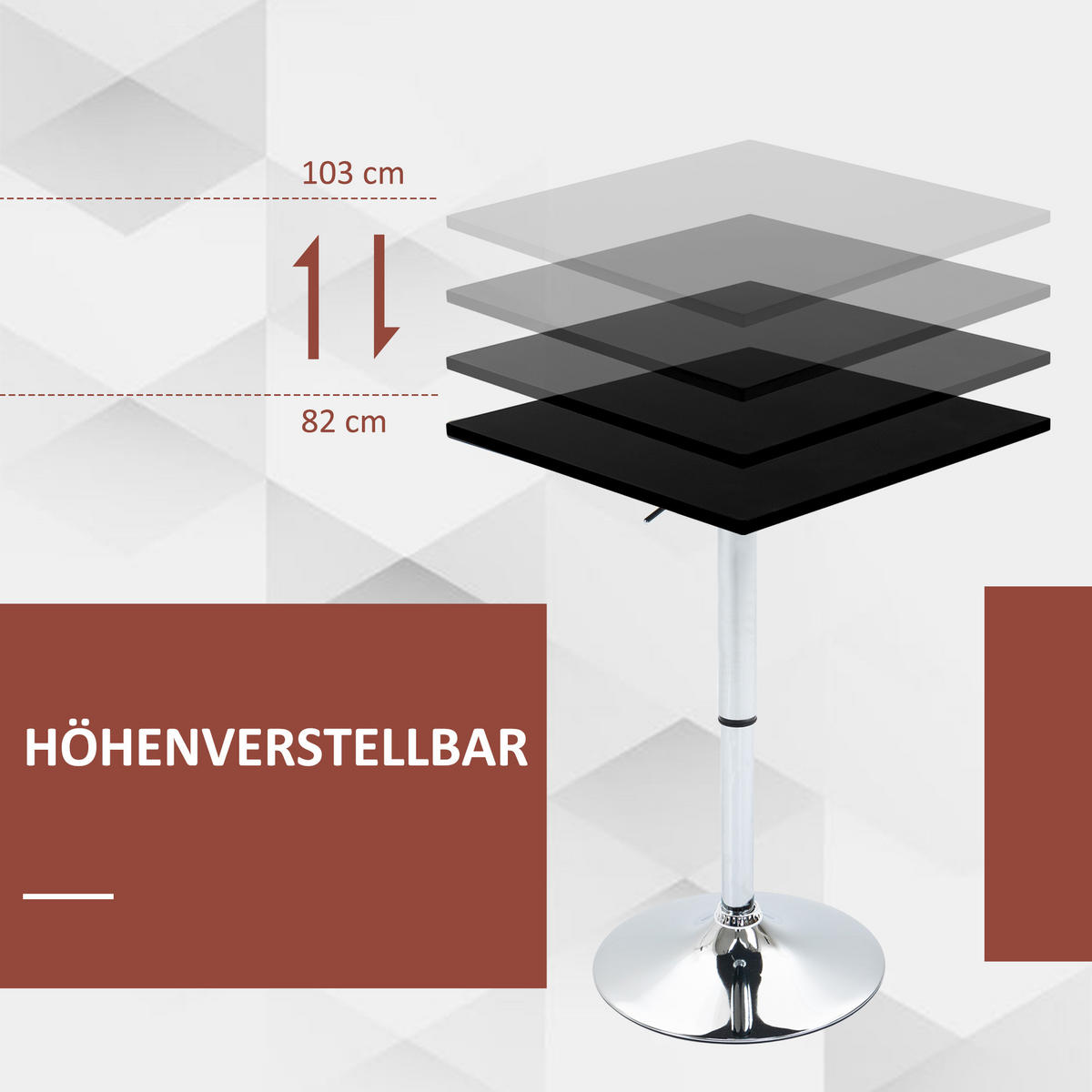BARTISCH Höhenverstellbar Stehtisch mit Drehbar Tischplatte für Wohnzimmer - Schwarz, Holzwerkstoff (60/91/60cm) - HOMCOM