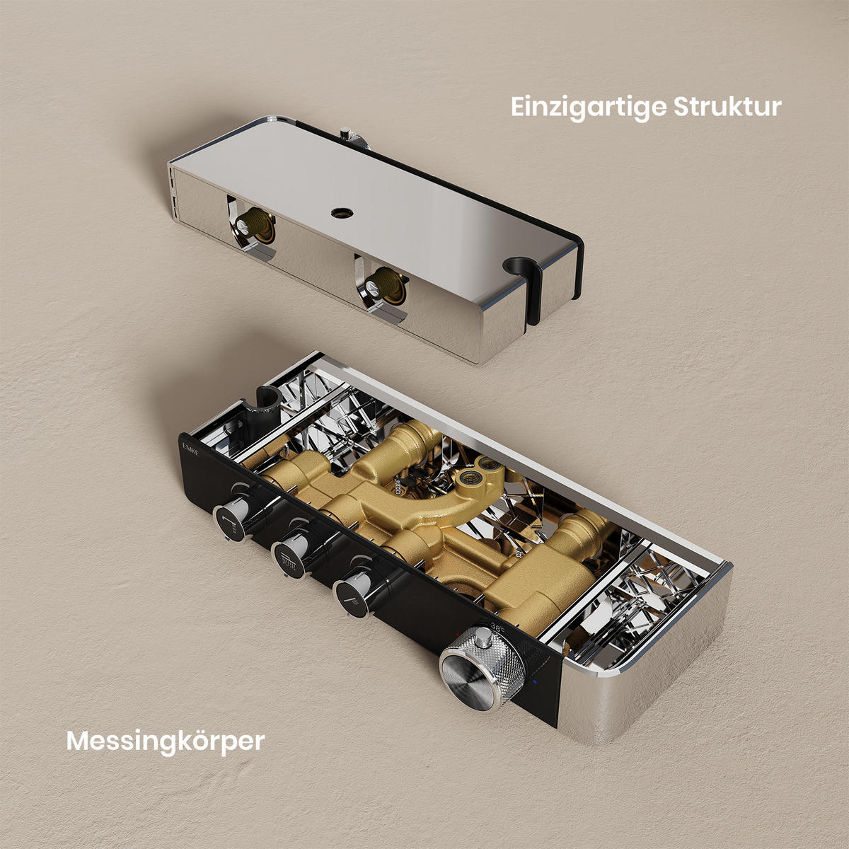 ÜBERKOPFBRAUSESET mit Thermostat Runde Überkopfbrause Vielseitig Chrom - Chromfarben, Metall (35.5/110/40cm) - EMKE