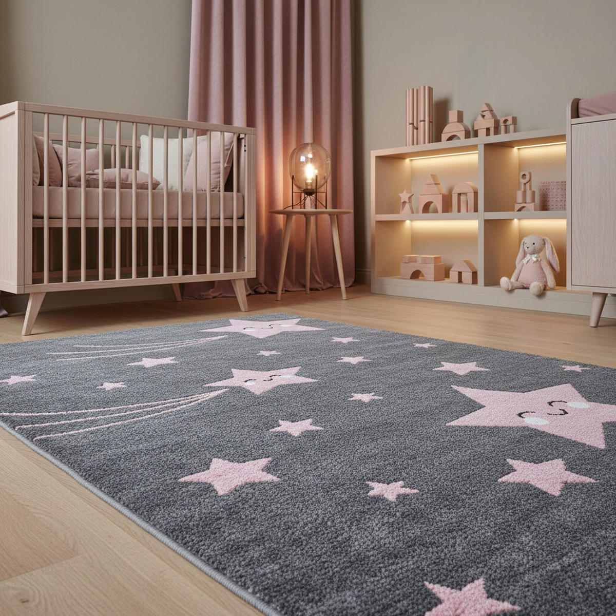SPIELTEPPICH Sterne Kindgerecht Waschbar Kinderzimmer Schadstoffgeprüft Pink 200x290 cm Flur – TASNA - Rosa, Textil (200/290cm) - KADIMA DESIGN