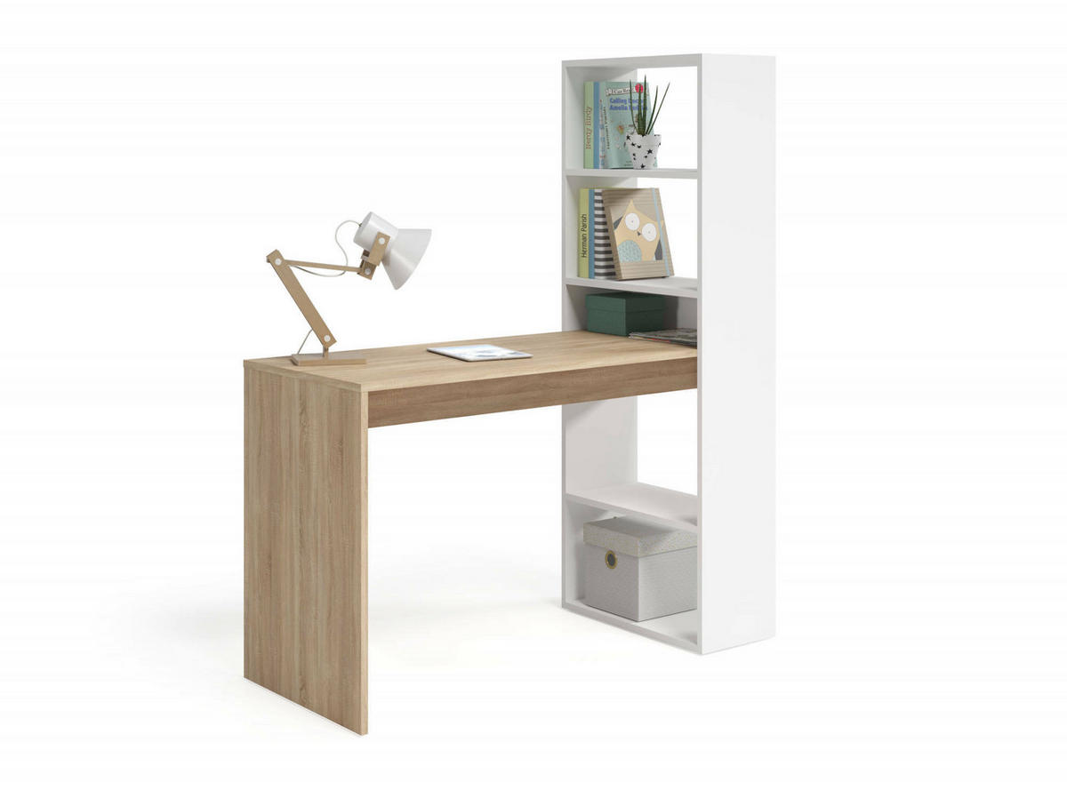 SCHREIBTISCH Weiß, Eiche 53/120/144 cm - Eichefarben/Weiß, Holzwerkstoff (53/120/144cm) - DMORA