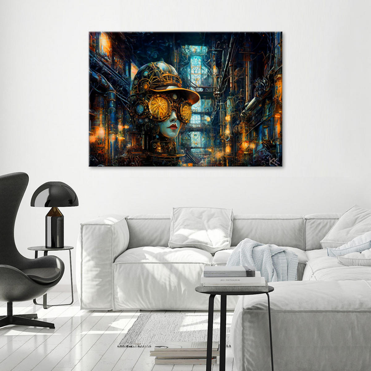 LEINWANDBILD Weibliche Abstraktion Steampunk 120x80cm - Goldfarben, Textil (120/80cm) - Feeby
