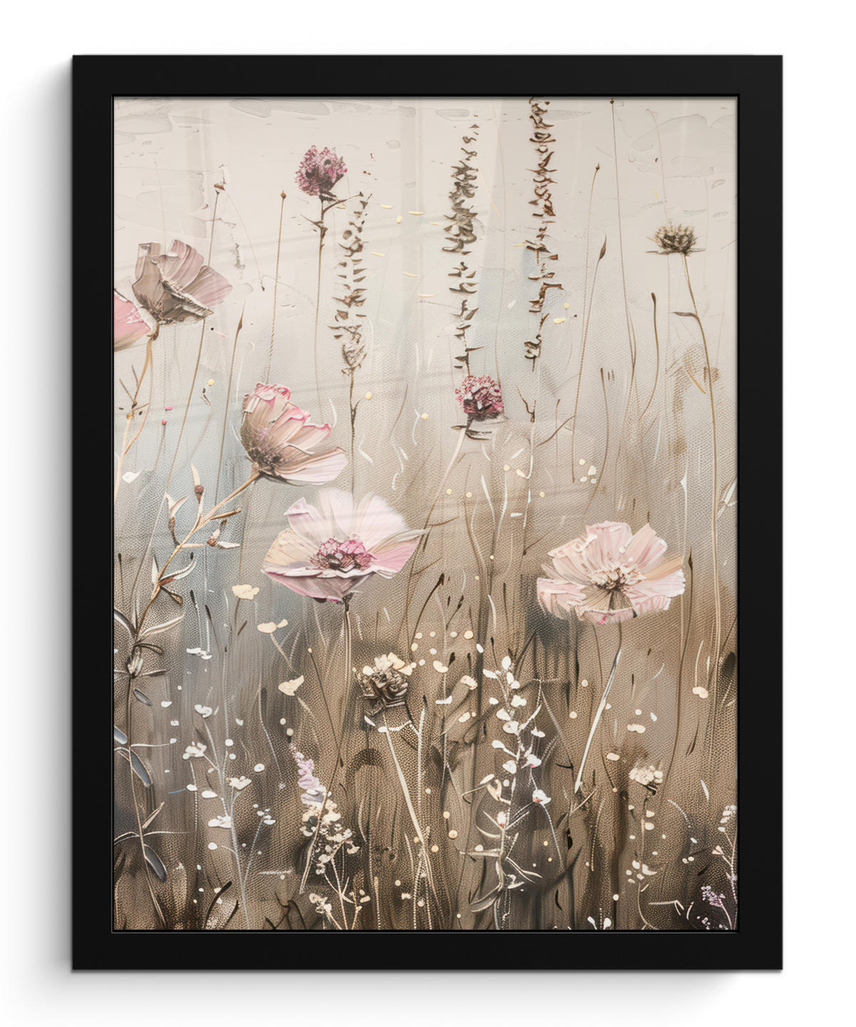 GERAHMTES BILD Blumen - Rosa - Modern - Beige 30x40 cm - Beige, Papier (30/40cm) - MuchoWow