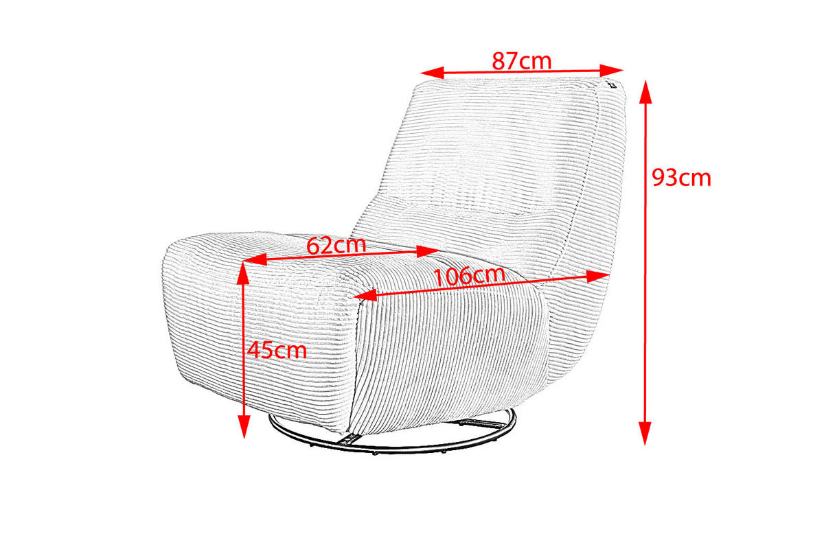 SESSEL ELEKTRISCH VERSTELLBAR CINE Cremeweiß Cord - Creme/Schwarz, Textil/Metall (87/93/106cm) - KAWOLA
