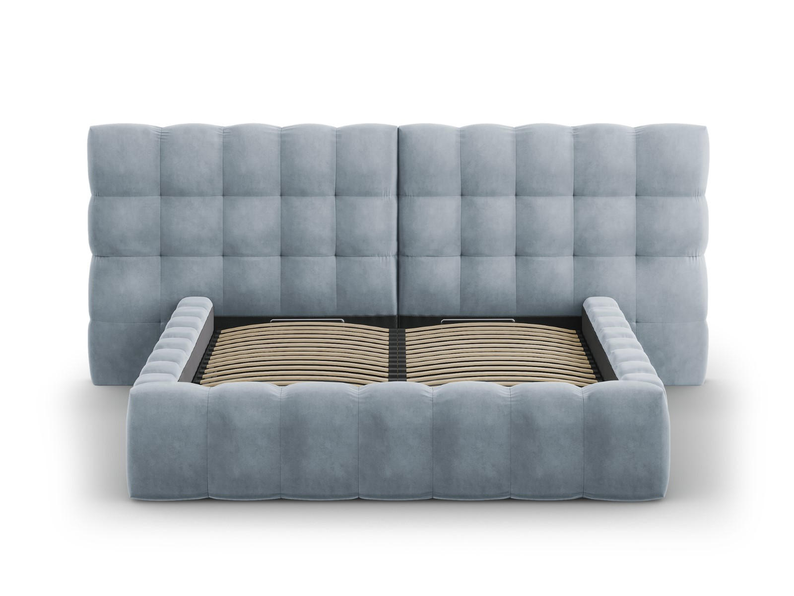 BETT mit Bettkasten und Doppelkopfteil Mamaia aus Samt hellblau 160x200cm - Hellblau, Textil (160/200cm) - Micadoni