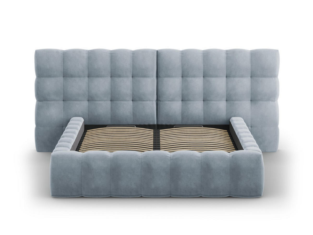 BETT mit Bettkasten und Doppelkopfteil Mamaia aus Samt hellblau 160x200cm - Hellblau, Textil (160/200cm) - Micadoni