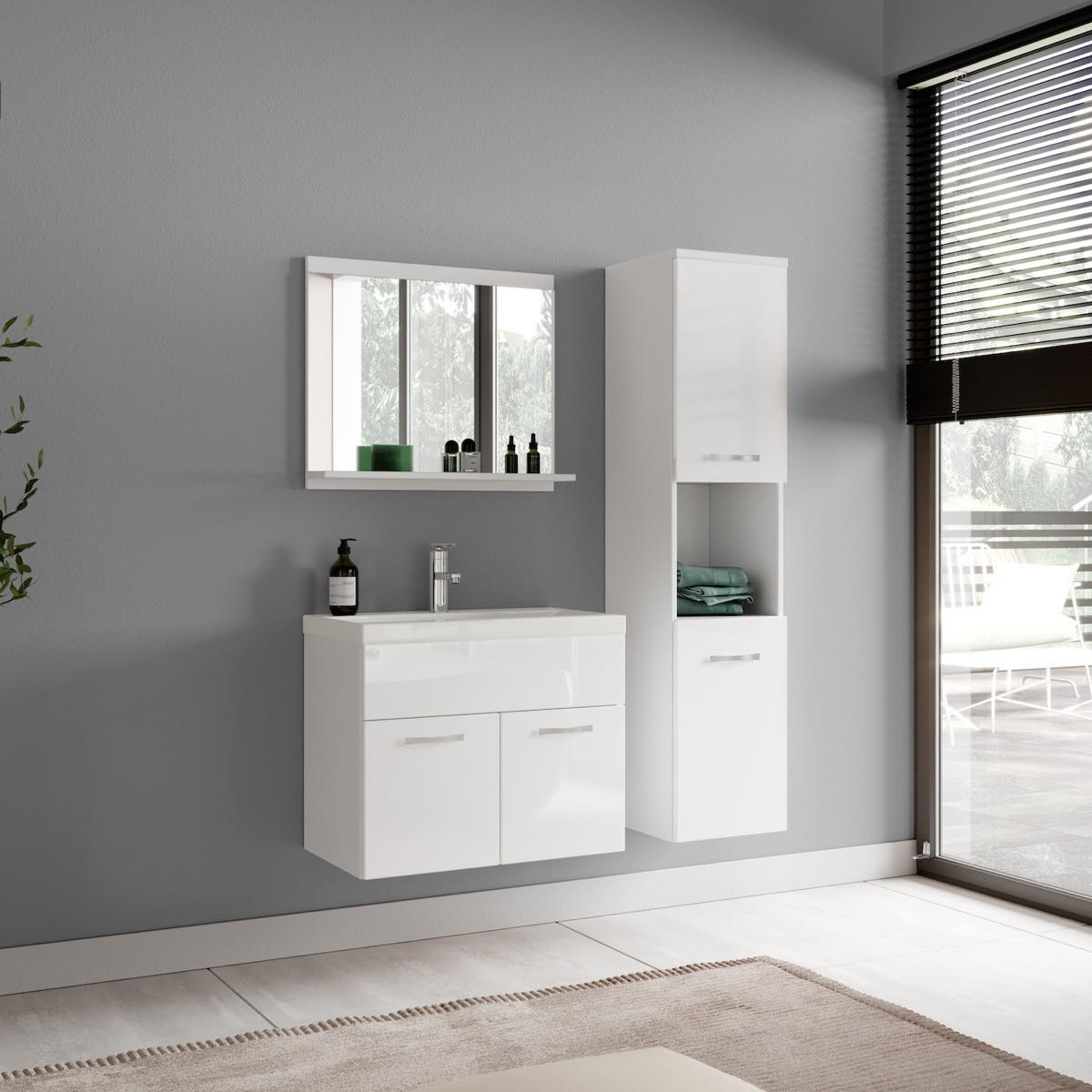 BADEZIMMERSCHRANK Montreal mit 2 Türen Weiß Hochglanz - 30 x 30 x 130 cm - Weiß, Holz (30/131/30cm) - Badplaats