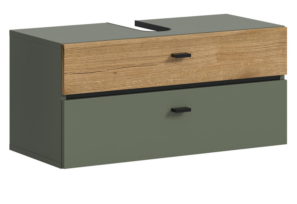 WASCHBECKENUNTERSCHRANK grün, Eiche Evoke 75 cm, Badschrank hängend - Eichefarben/Grün, Holzwerkstoff/Kunststoff (75/35/35cm) - Inn.Furn