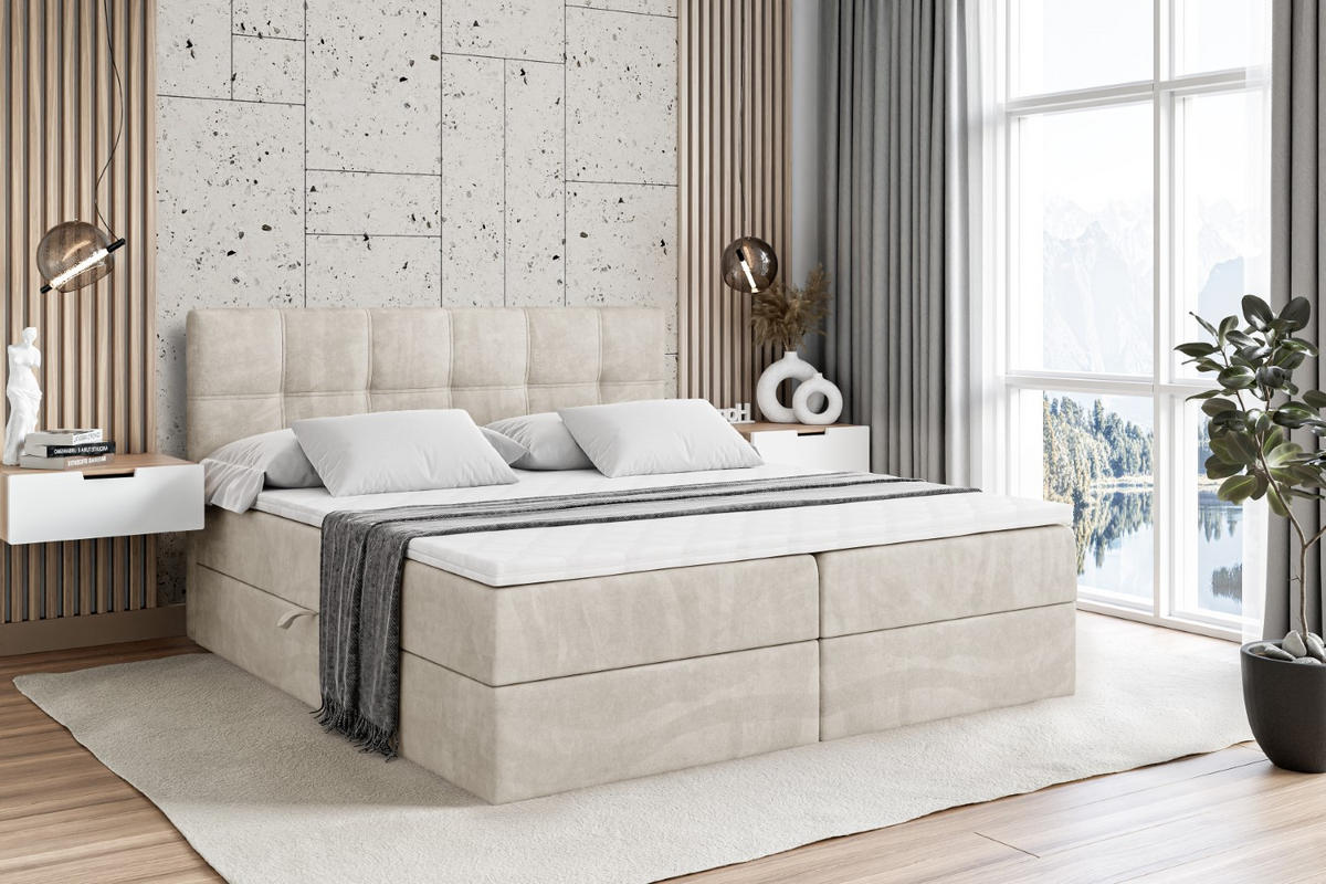 BOXBETT mit Matratze H3 und Lattenrost - MARCE - 160 x 200 cm - Beige - Creme, Holzwerkstoff (160/200cm) - ALTDECOR