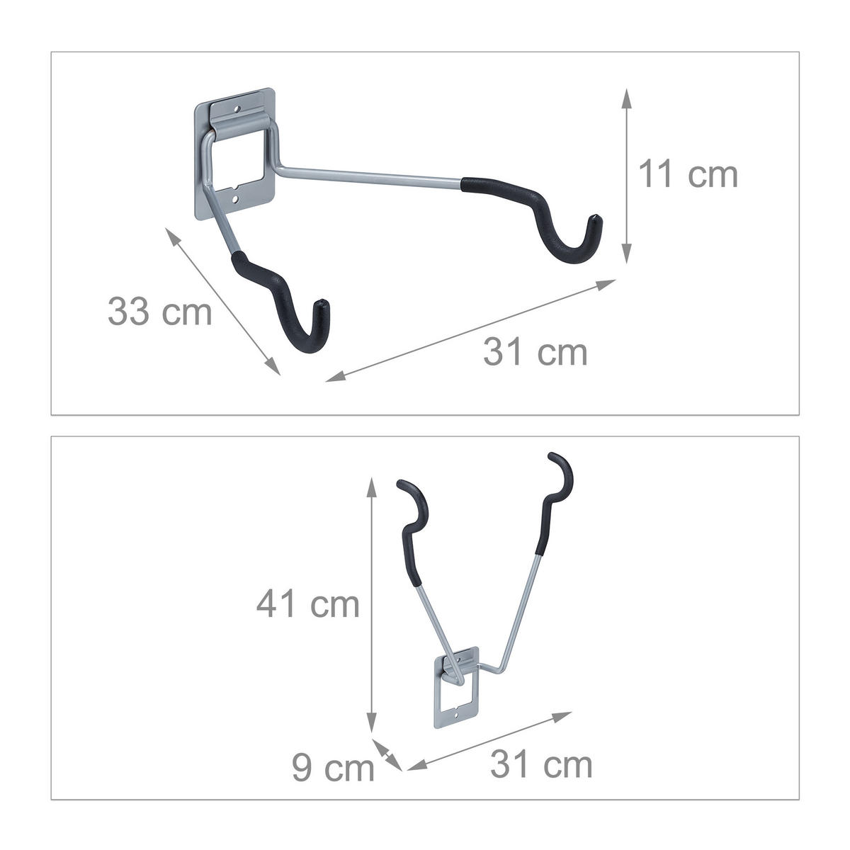 FAHRRADHALTERUNG Schwarz Silber klappbar Stahl 25 kg - Multicolor, Kunststoff/Metall (31/11/33cm) - Relaxdays