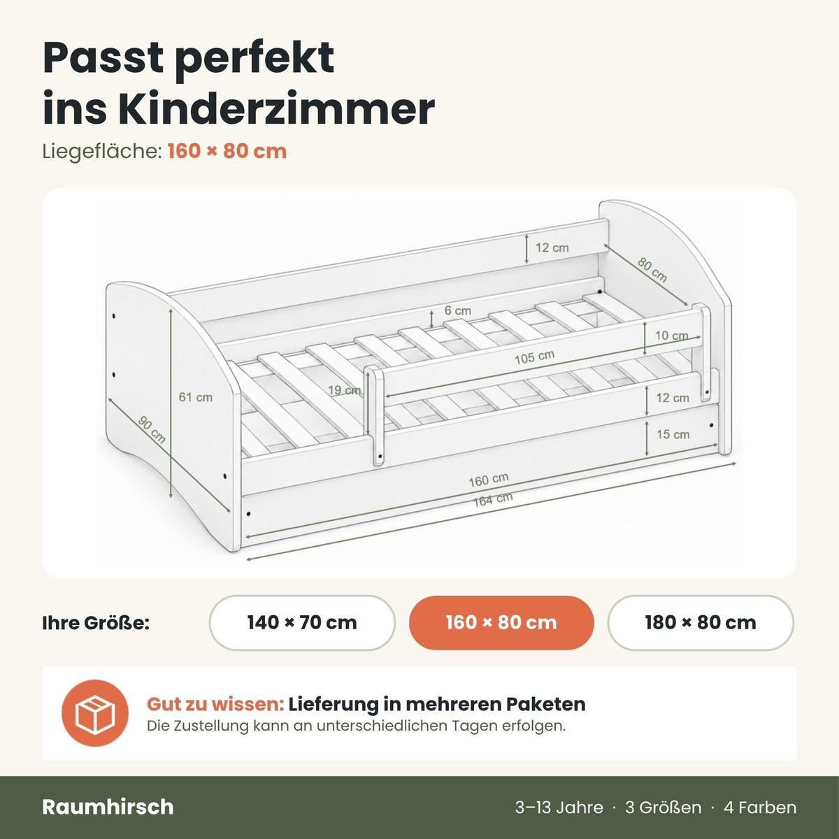KINDERBETT ohne Motiv 80x160 cm mit Matratze, Schublade, Rausfallschutz & Lattenrost, Weiß - Weiß, Holzwerkstoff (80/160cm) - RAUMHIRSCH FURNITURE