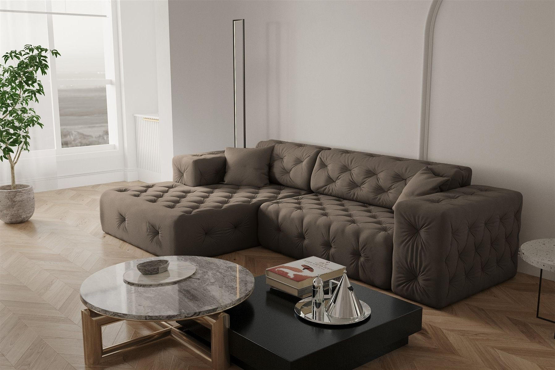 ECKSOFA Chantal - Braun, Holzwerkstoff/Textil (266/171cm) - Fun Möbel