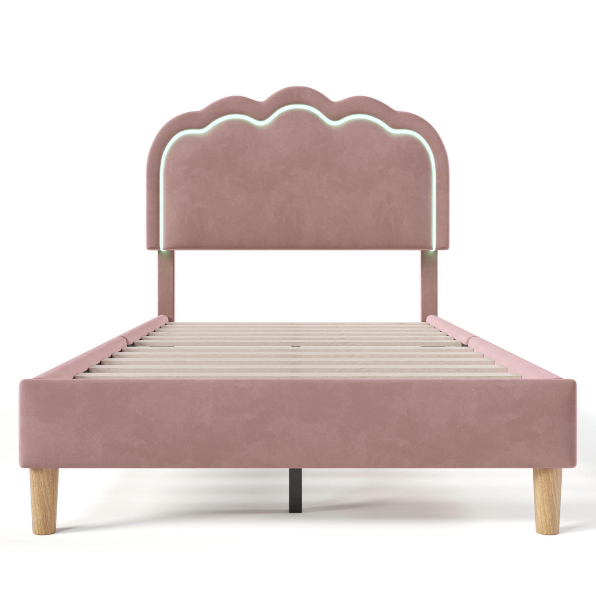 POLSTERBETT 90/200 cm Rosa aus Samt mit LED-Beleuchtung - Pink, Textil (90/200cm) - Flora Grace