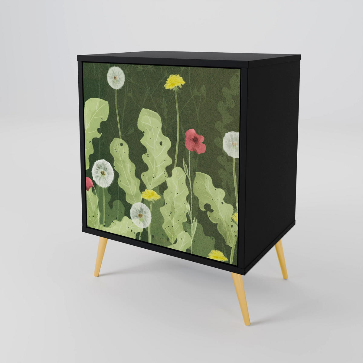 SIDEBOARD DANDELION AMUSE, Schwarz, 57,5x42x70,5 cm, Schwarze Metall-Sternfüße - Multicolor/Schwarz, Holzwerkstoff/Metall (57.5/70.5/42cm) - SpaceRebels