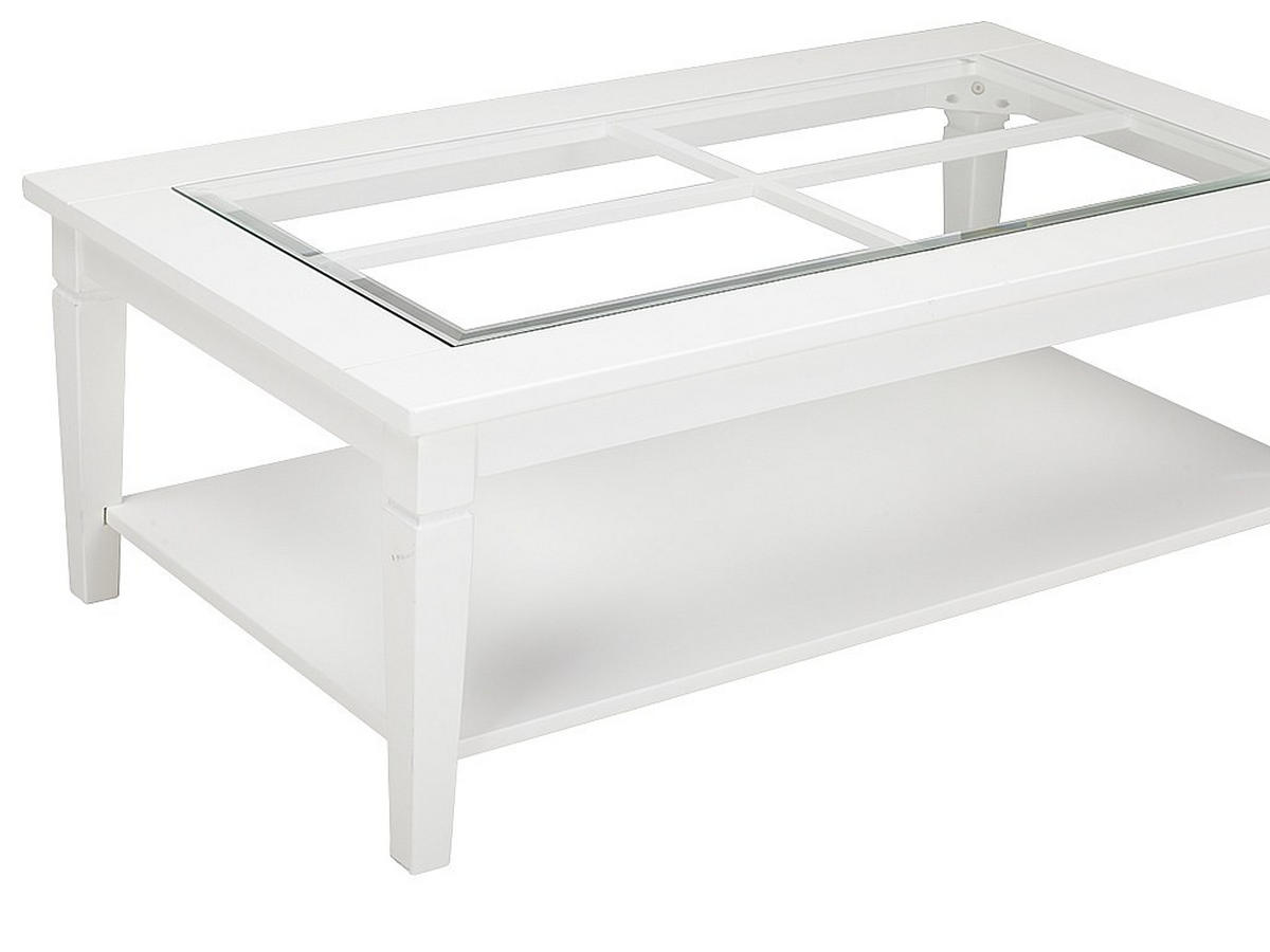 COUCHTISCH - Glas & Kiefernholz - Weiß - GUERANDE - Weiß, Holz (120/70/42cm) - Vente-Unique