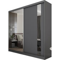 SCHWEBETÜRENSCHRANK Gabo 200 cm mit Spiegel, 2-türig, grau - Grau, Kunststoff (200/216/61cm) - Margaret Hadas24