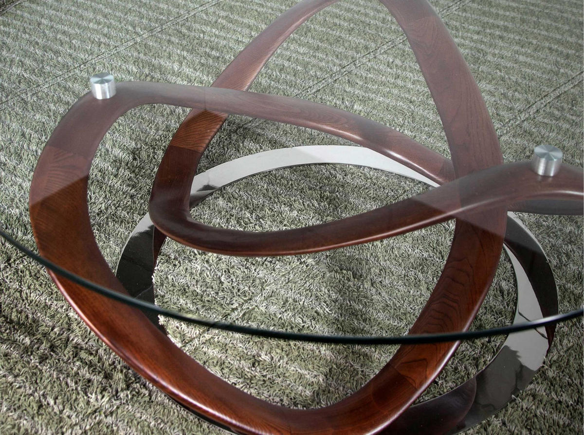 COUCHTISCH Runder aus gehärtetem Glas, Nussbaum und verchromtem Stahl Ø100/39 cm - Edelstahlfarben/Transparent, Glas/Holz (100/100/39cm) - ANGEL CERDA