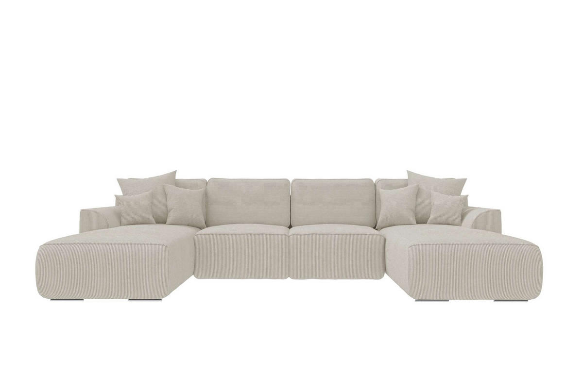 WOHNLANDSCHAFT GUSTO Cordstoff Greige inkl. Schlaffunktion - Chromfarben/Greige, Kunststoff/Textil (306/96/194cm) - 99rooms