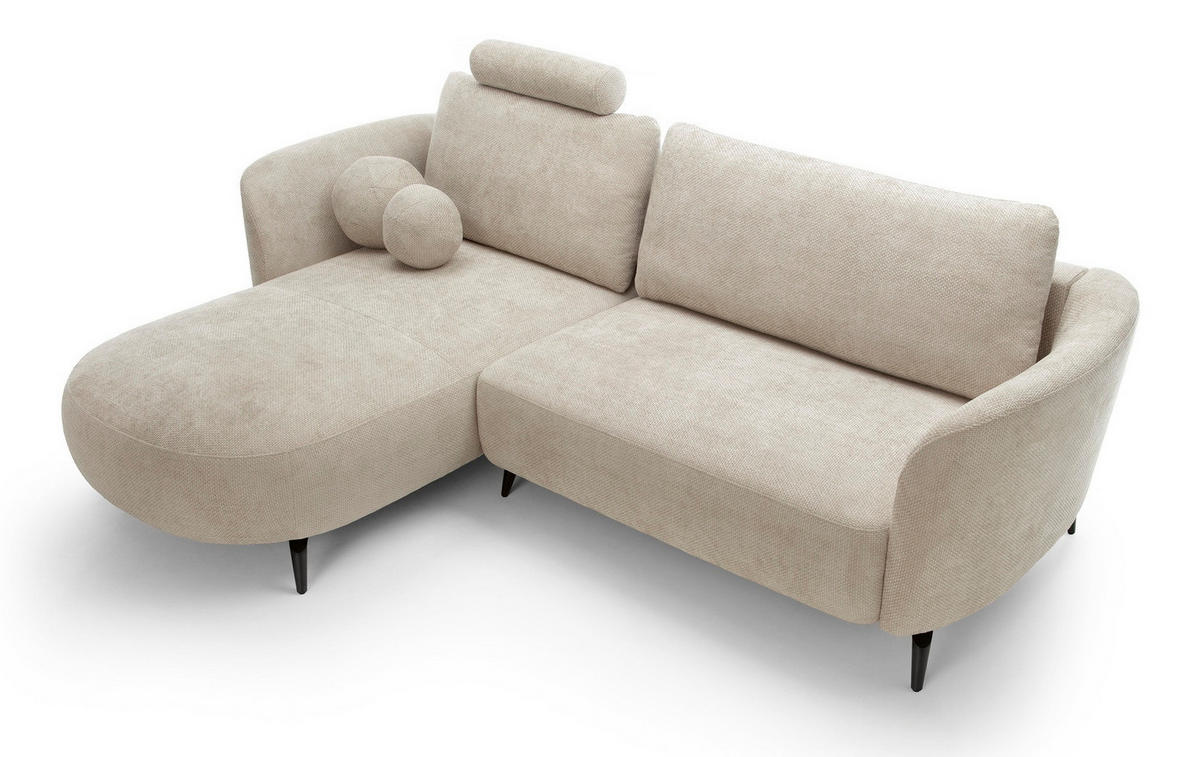 ECKSOFA auf Füßen Kendra 260 cm mit Schlaffunktion, Links, Beige - Beige, Holz (260/180cm) - Emporius