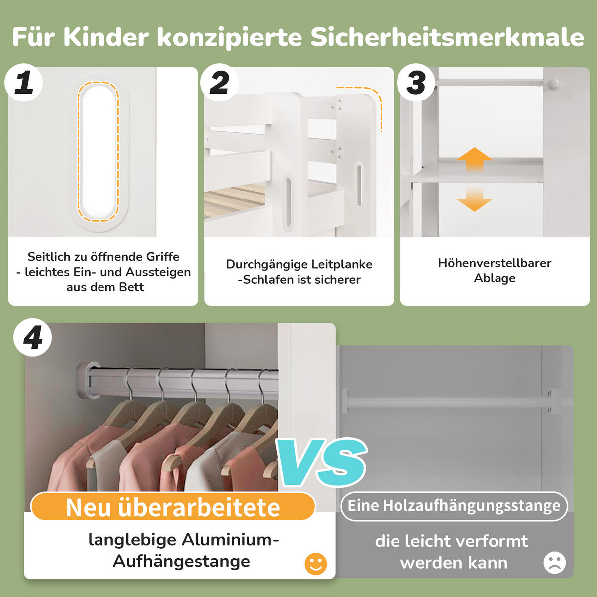 HOCHBETT 90/200 cm in Weiß mit Kleiderschrank und 6 Regalen - Weiß, Holz/Holzwerkstoff (90/200cm) - WISHDOR
