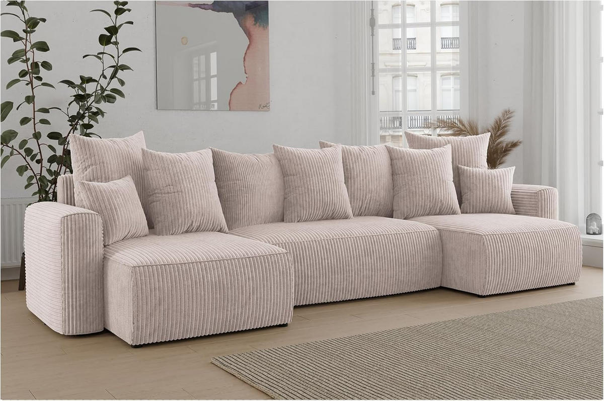ECKSOFA DAVE U - Creme/Schwarz, Holzwerkstoff (312/142cm) - Meblini