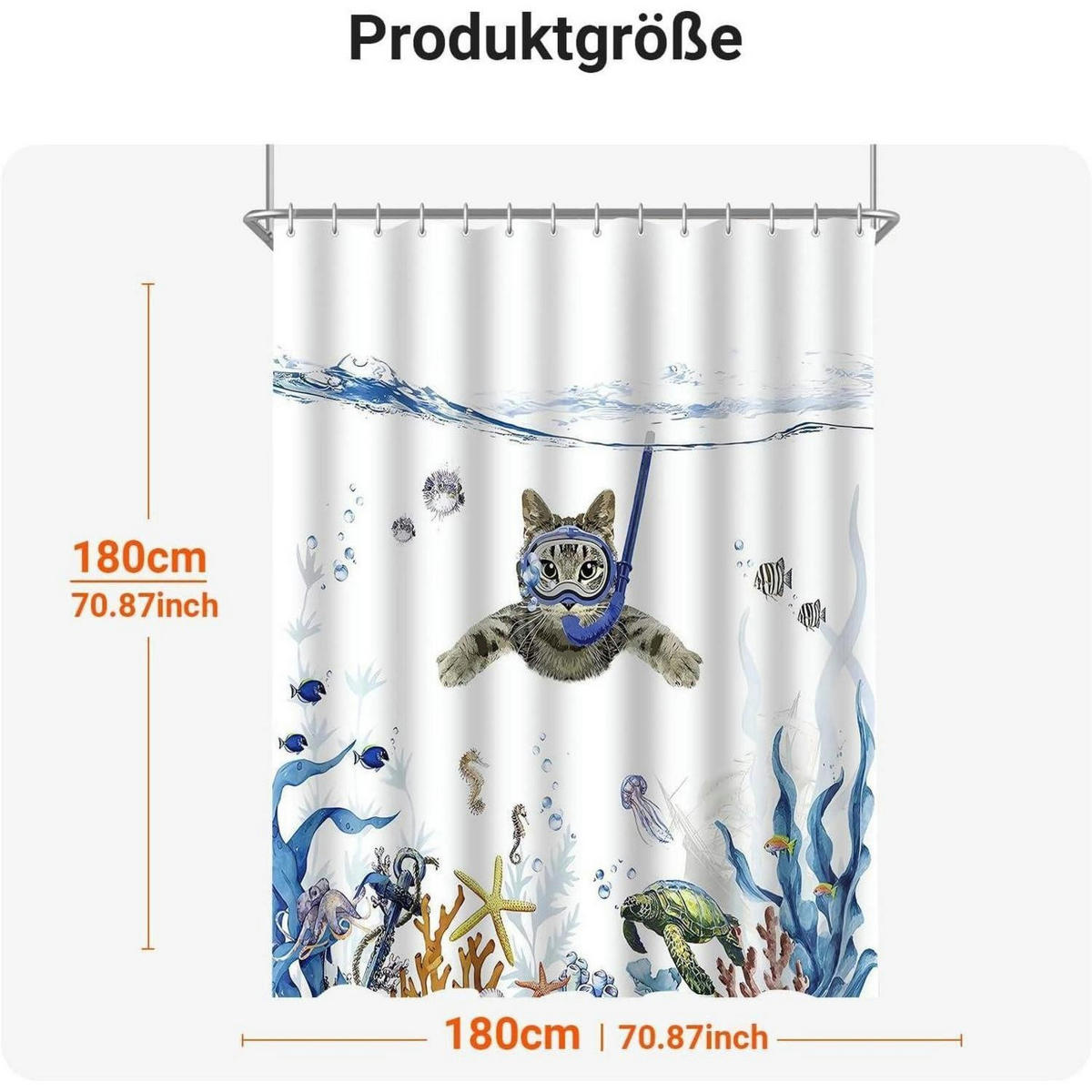 DUSCHVORHANG Katzenschwimmen 180 x 180 cm Polyester Wasserabweisend - Multicolor, Textil (180/180cm)
