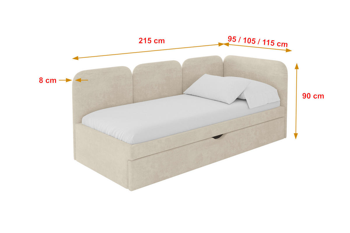 EINZELLBETT Jugendbett mit Bettkasten, Links - ALVY 100x200 Beige - Beige, Holzwerkstoff/Textil (100/200cm) - ALTDECOR