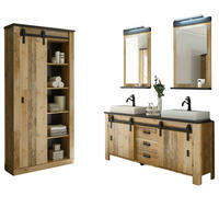 BADMÖBEL-SET Used Wood hell, anthrazit, Doppelwaschtisch mit Waschbecken LED Spiegellampe Stove - Eichefarben/Anthrazit, Holzwerkstoff/Metall (277/210/43cm) - Furn.Design