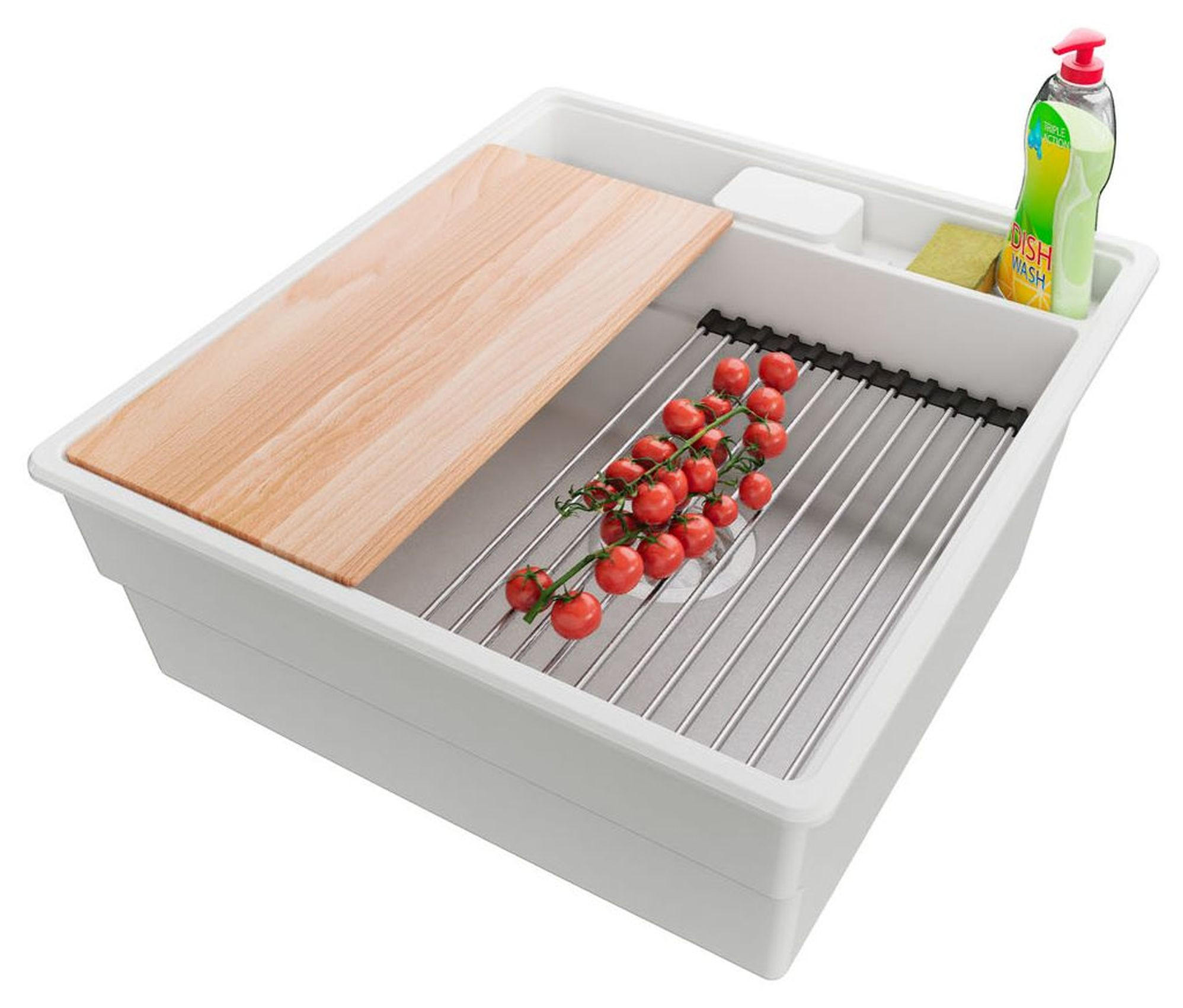 SPÜLBECKEN New York, 2-er set Weiß 48/53 cm 1 Becken + Ablauf-Set + Küchenzubehörset ab 50er Unterschrank - Chromfarben/Beige, Kunststoff (48/20/53cm) - Primagran