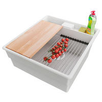 SPÜLBECKEN New York, 2-er set Weiß 48/53 cm 1 Becken + Ablauf-Set + Küchenzubehörset ab 50er Unterschrank - Chromfarben/Beige, Kunststoff (48/20/53cm) - Primagran