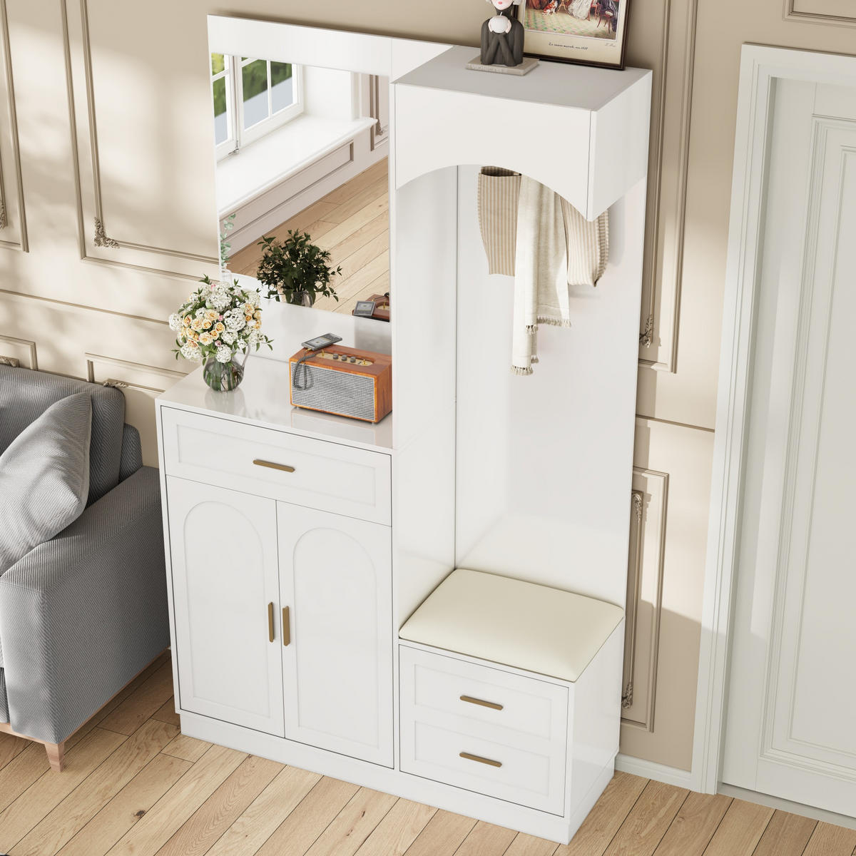 GARDEROBE Set Spiegel Schuhschrank - Weiß, Holz (110/185.5/33cm) - LEBENLANG