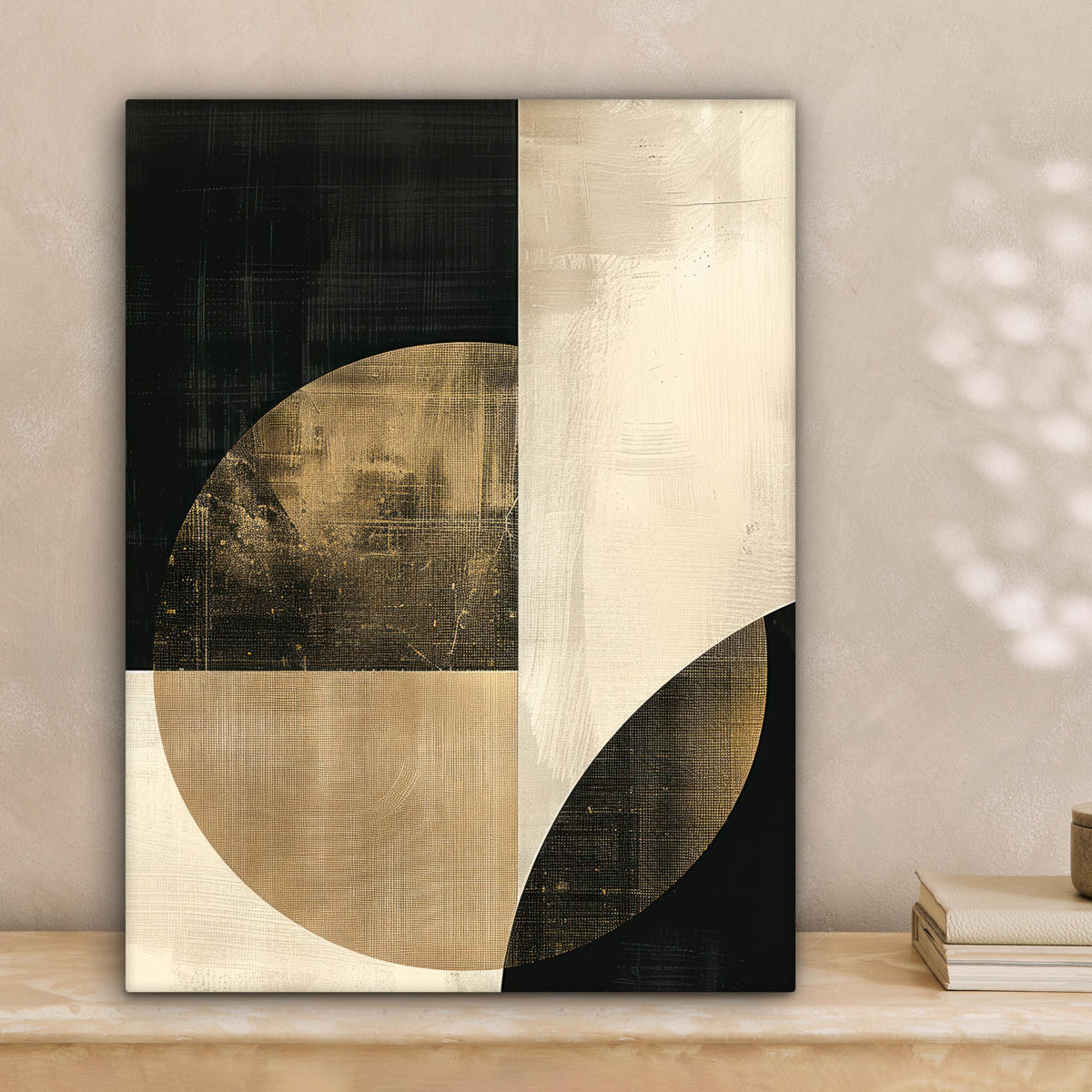 LEINWANDBILD Abstrakt - Geometrische Formen - Schwarz - Gold Room Decor 30x40 cm - Ecru, Textil (30/40cm) - MuchoWow