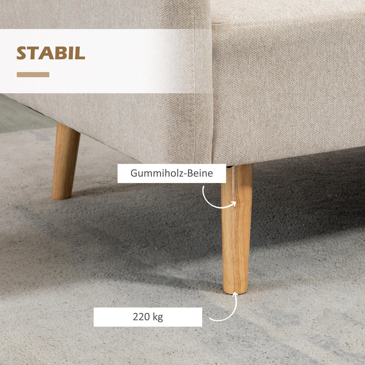 SOFA 2-Sitzer, Gummiholz, Samt Cremeweiß - Creme, Holz (70/80/130cm) - HOMCOM