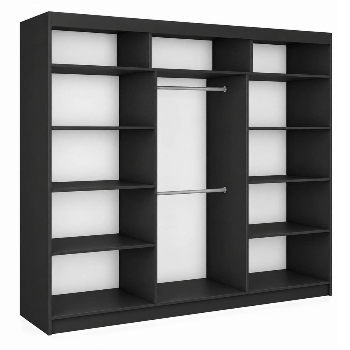 SCHWEBETÜRENSCHRANK Debra 240/216/61 schwarz mit Spiegel - Schwarz, Holzwerkstoff (240/216/61cm) - Beautysofa