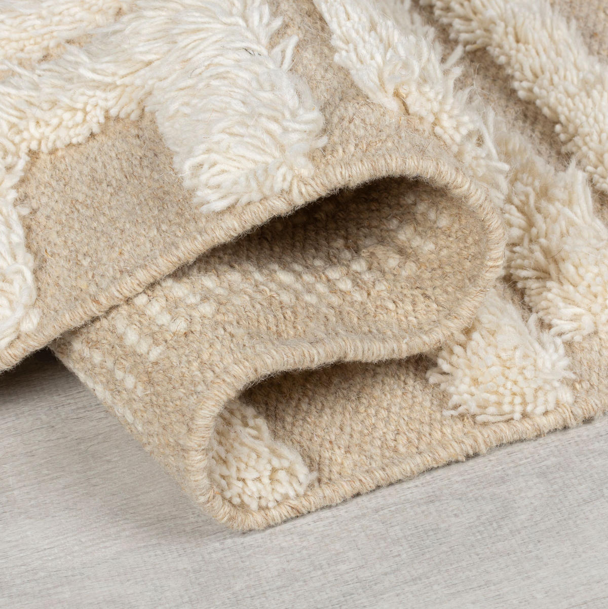 WOLLTEPPICH, Hoch-Tief Struktur Geometrisch, mit Fransen, Wohnzimmer Beige Rechteckig 200x290 - Beige, Textil (200/290cm) - KADIMA DESIGN