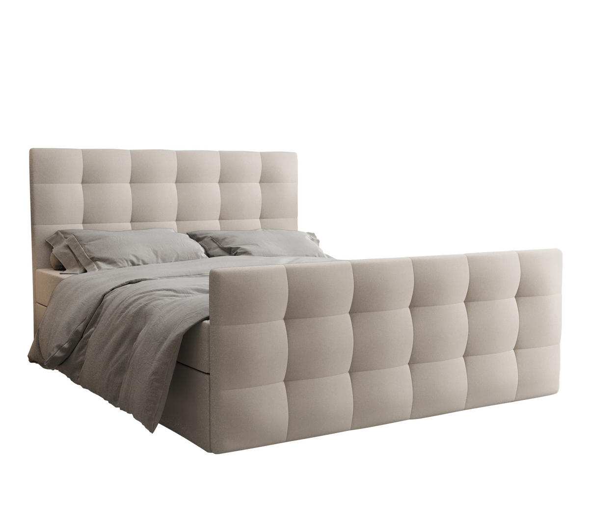 BOXBETT Orchido 140/200 cm in Beige – mit Bettkasten und Komfort - Beige/Schwarz, Holz/Holzwerkstoff (140/200cm) - AX Living