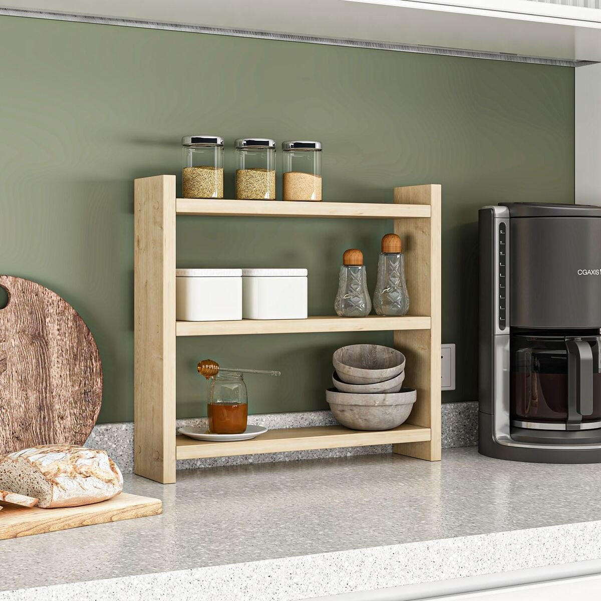WANDREGAL für die Küche mit 3 Ablagen 44/10/40 cm - Eichefarben, Holzwerkstoff (10/40/44cm) - Calicosy
