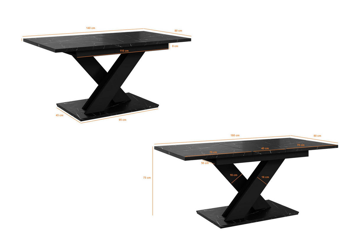 ESSTISCH RUDEN Ausziehbar 140 - 180 / 80 x 76 cm - Hellgrau/Schwarz, Holz (140/80/76cm) - MASSENO