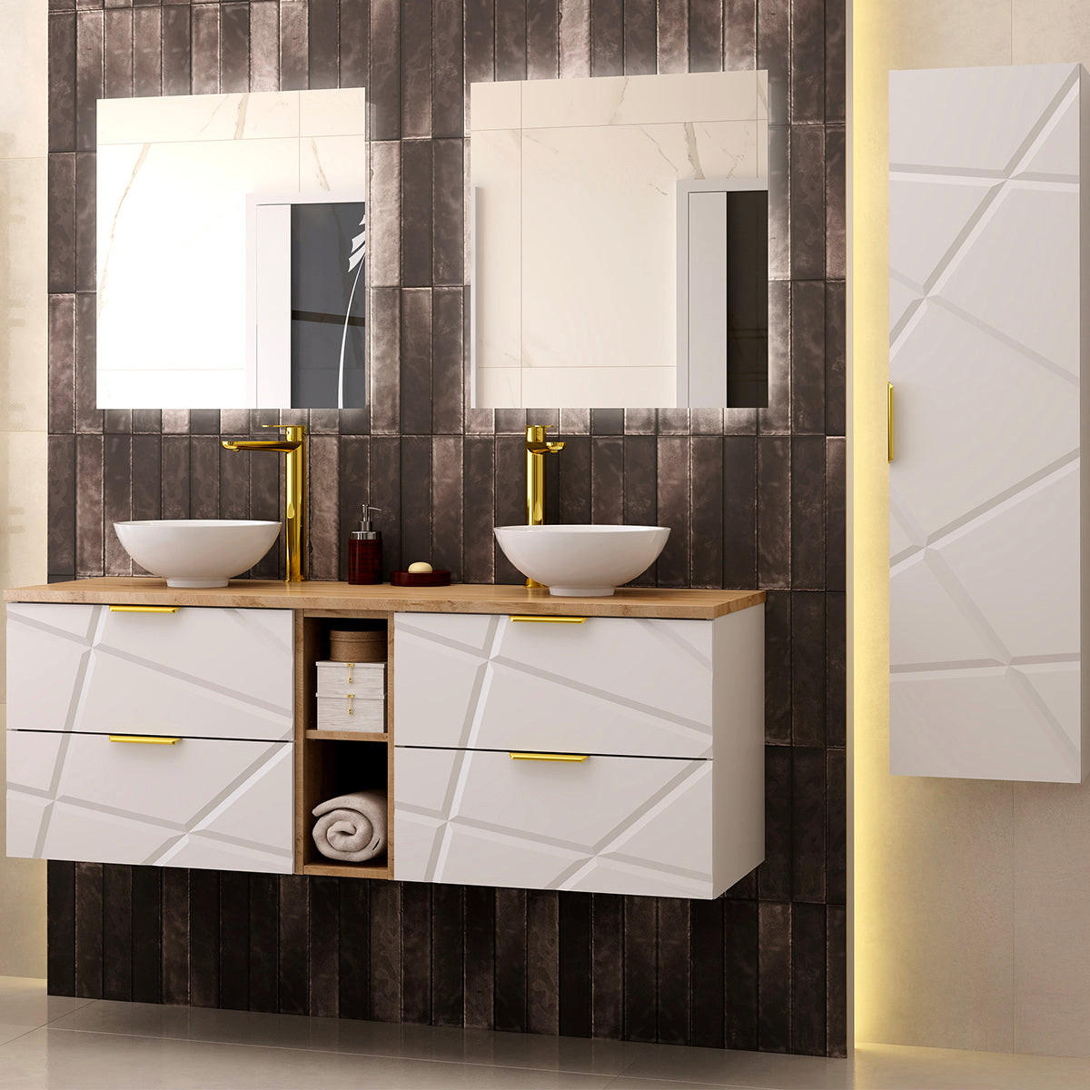 DONJI ELEMENT ZA UMIVAONIK 140.6cm Aurora Bijeli - bijela, drvni materijal (140.6/52.2/46.5cm) - Petits-meubles