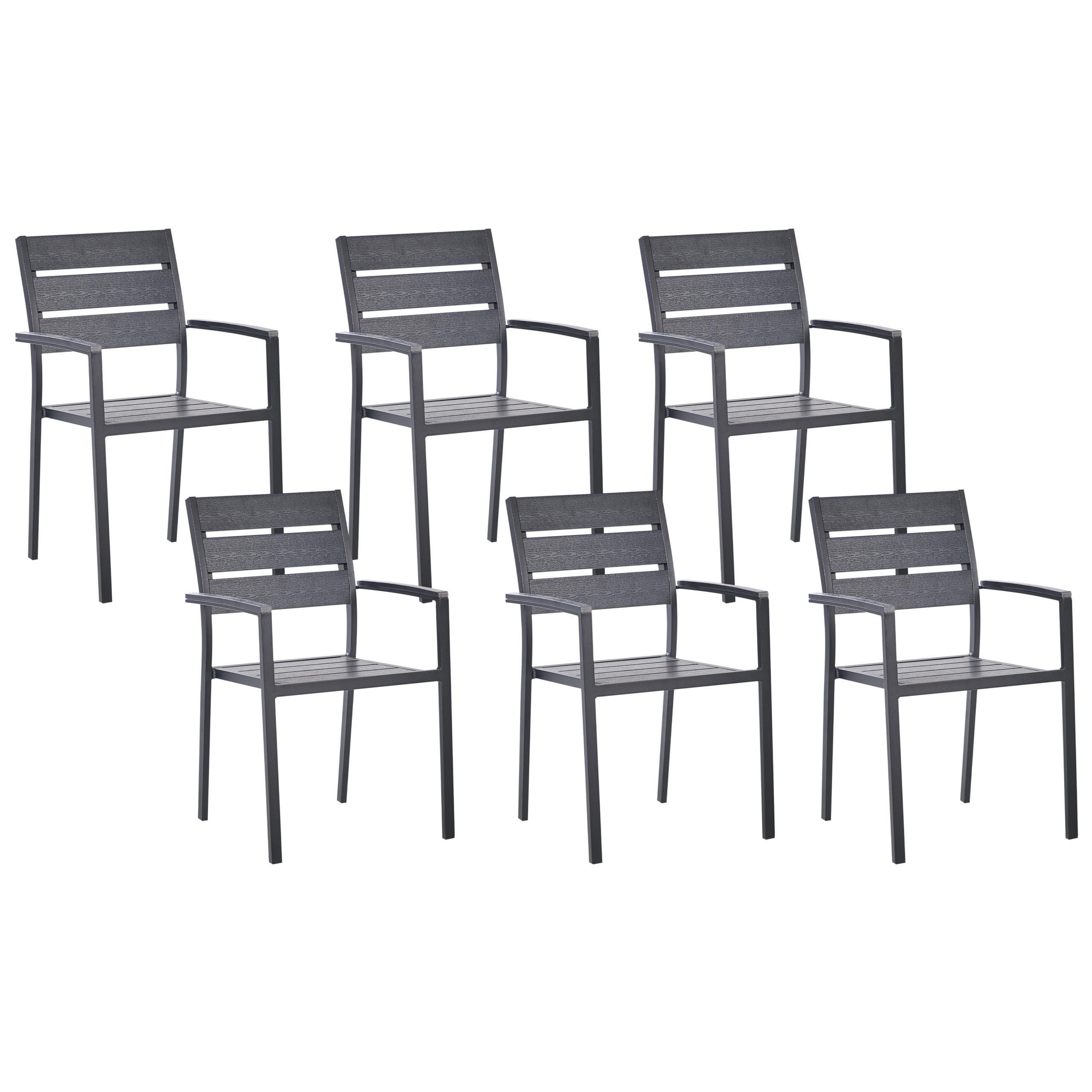 GARTENSTUHL 6er-Set Kunstholz Schwarz Vernio - Schwarz, Kunststoff (54/88/57cm) - Beliani