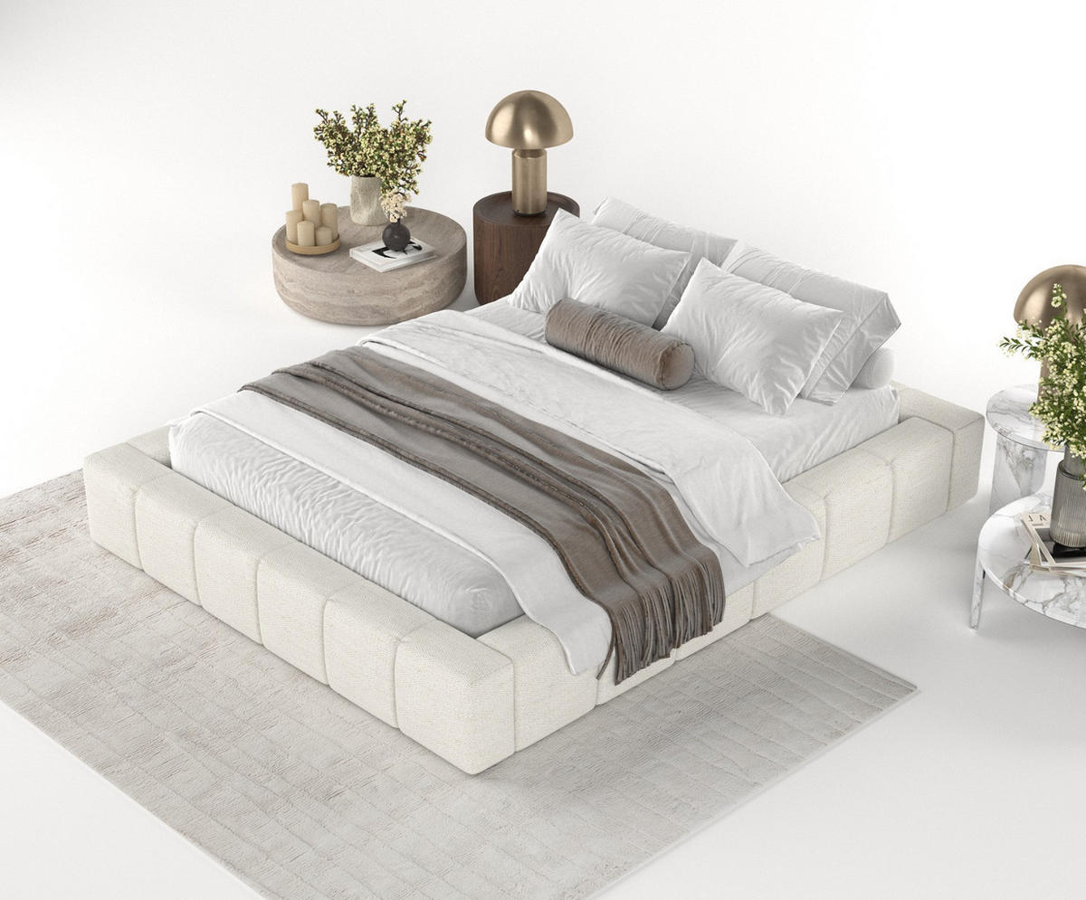 POLSTERBETT Kea mit Stauraum 160/200 cm Creme im Modesto Stoff - Creme/Schwarz, Holz/Holzwerkstoff (160/200cm) - AltaBeds