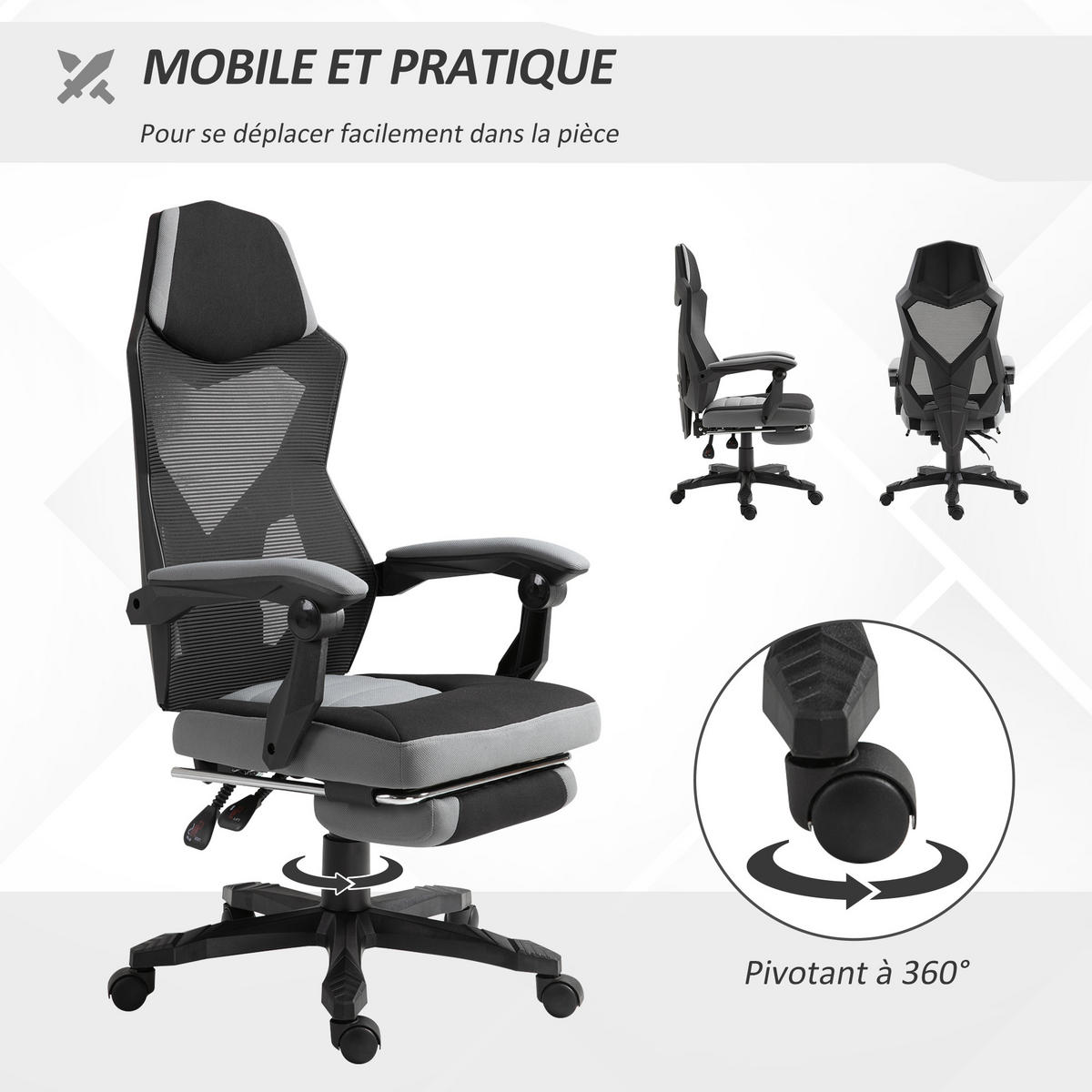 GAMINGSTUHL DE-11667 mit Fußstütze & Mesh Grau/Schwarz - Grau, Metall (160.02/309.88/147.32cm) - ComfortXL