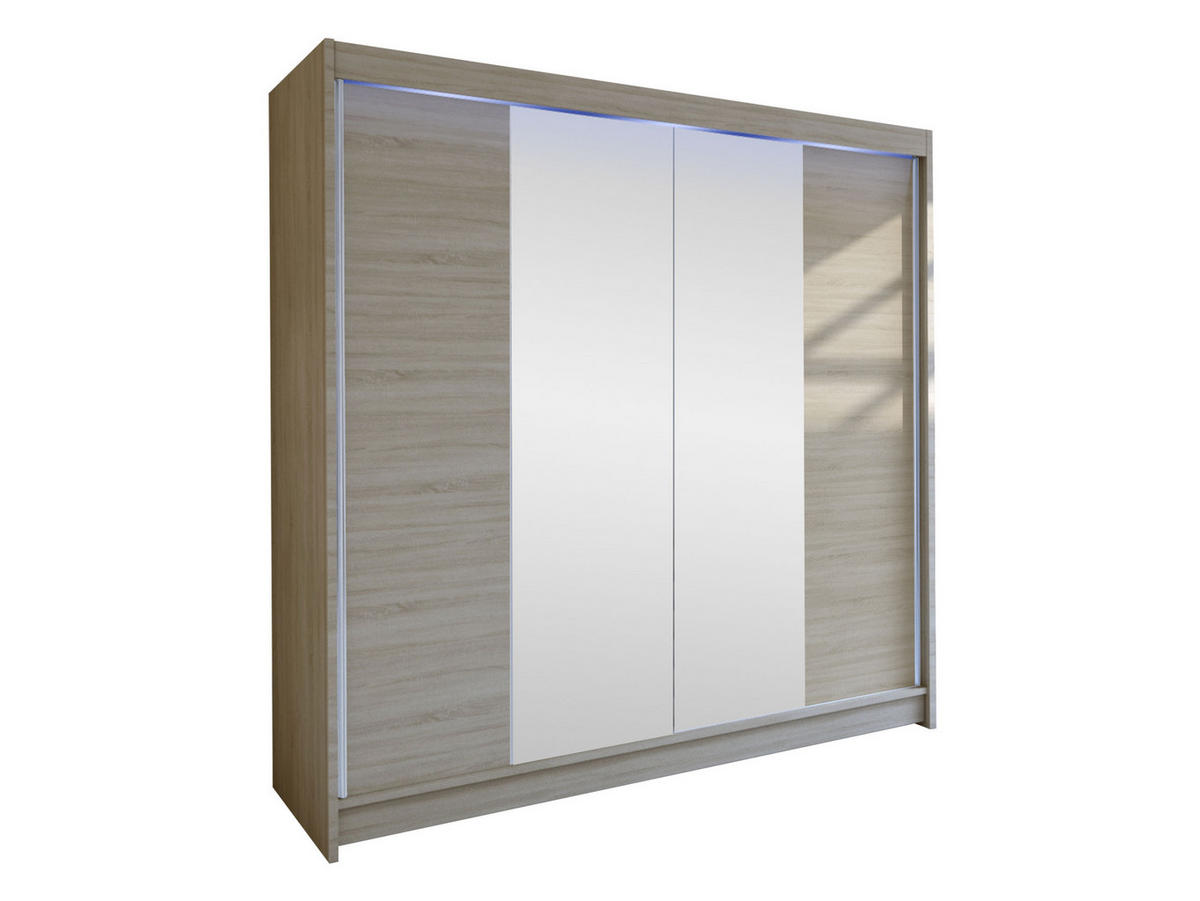 SCHWEBETÜRENSCHRANK Talin II, mit RGB LED Beleuchtung - Silberfarben/Sonoma Eiche, Holzwerkstoff/Metall (180/215/58cm) - MIRJAN24