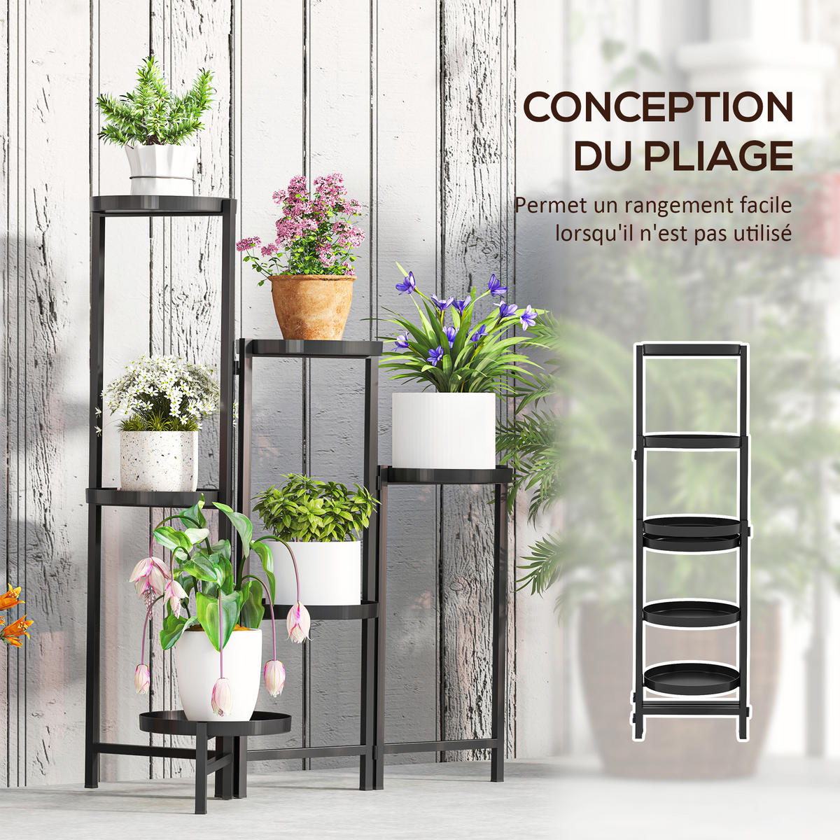 BLUMENTREPPE DE-12175 6-stufig, klappbar, 60/40/80 cm Schwarz - Schwarz, Metall (40/80/60cm) - ComfortXL