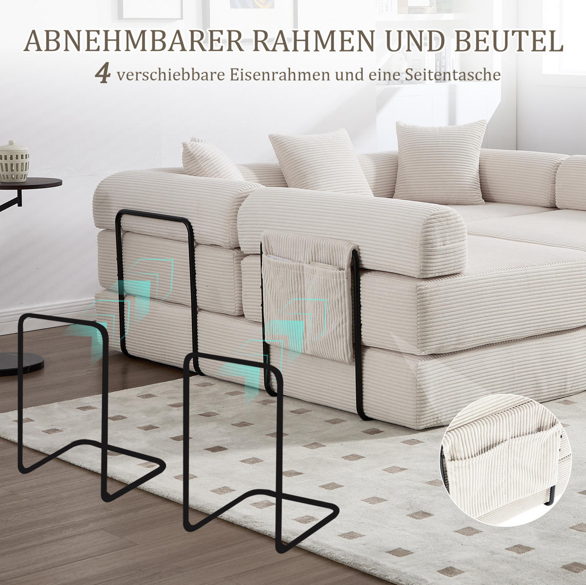 SOFA modular mit Schlaffunktion 270x180 cm Cord Beige - Beige, Kunststoff (180/64/270cm) - Meubliv