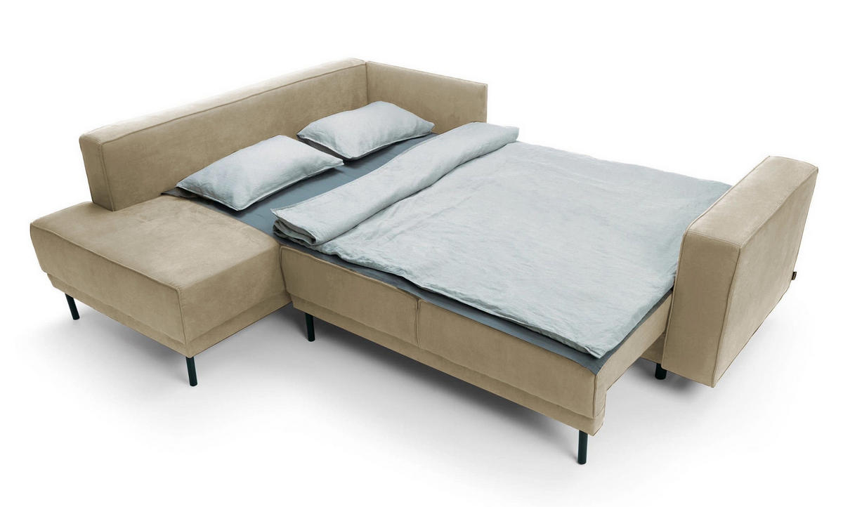 ECKSOFA Rodario Beige Velours - Beige/Schwarz, Textil/Metall (247/187cm) - Selsey