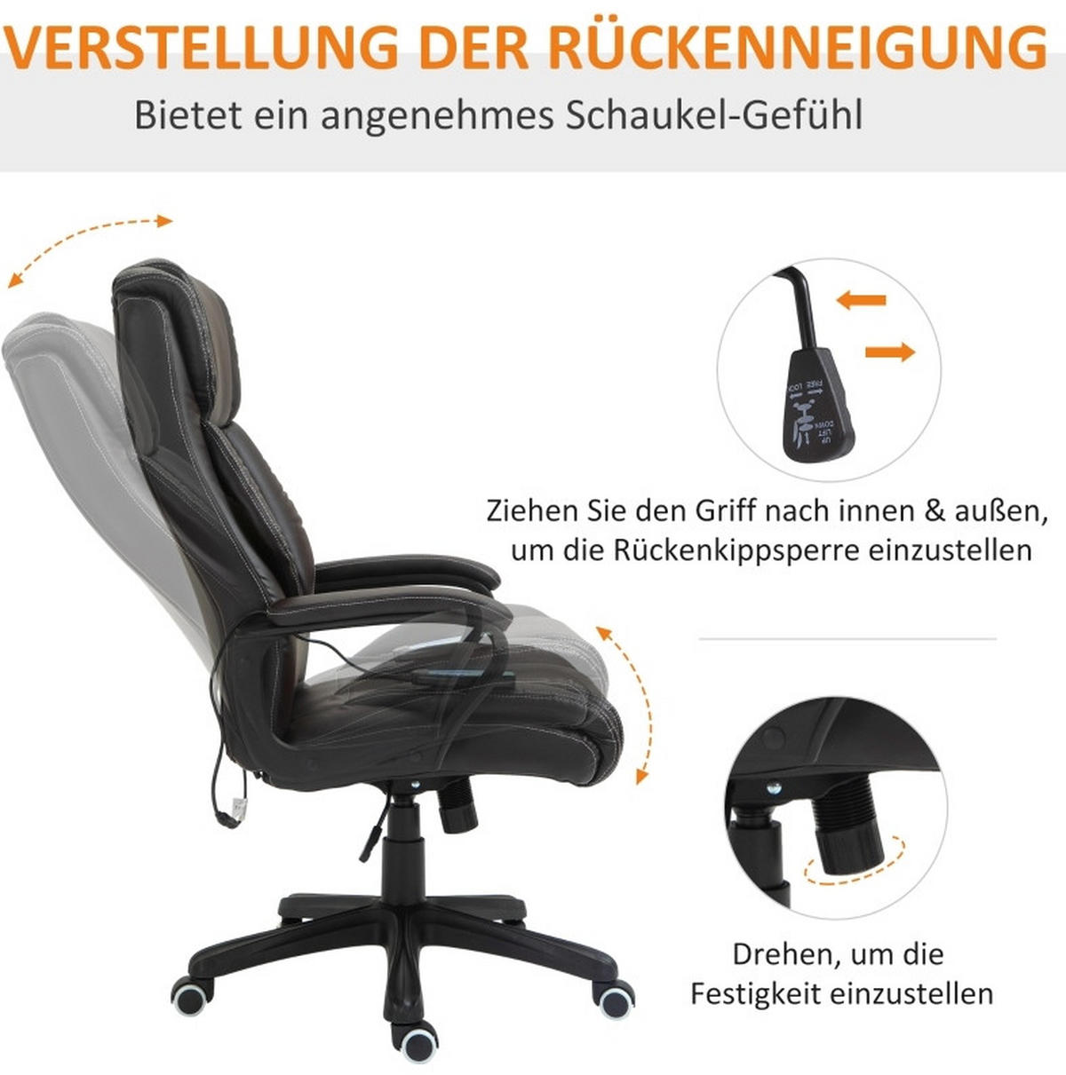 GAMINGSTUHL 64/74/112-120 cm, ergonomischer Drehstuhl mit 6‑Punkte‑Massage, Bonded Leather, Braun - Braun, Kunststoff (64/120/74cm) - Redom